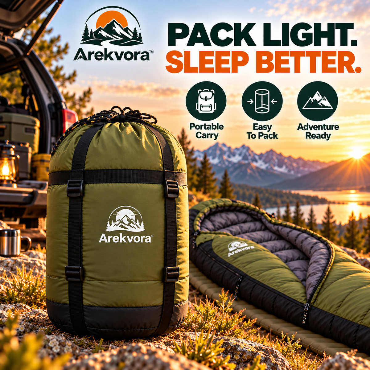 Arekvora™ Lightweight Warm Camping Sleeping Bag for Outdoor Adventures