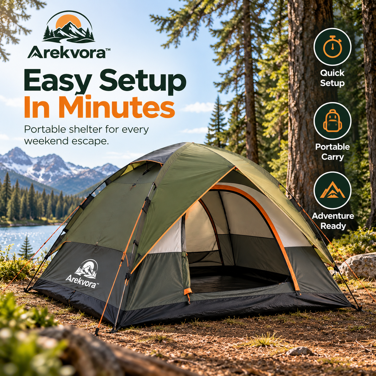 Arekvora™ Waterproof Camping Tent with Portable Double Layer Outdoor Design