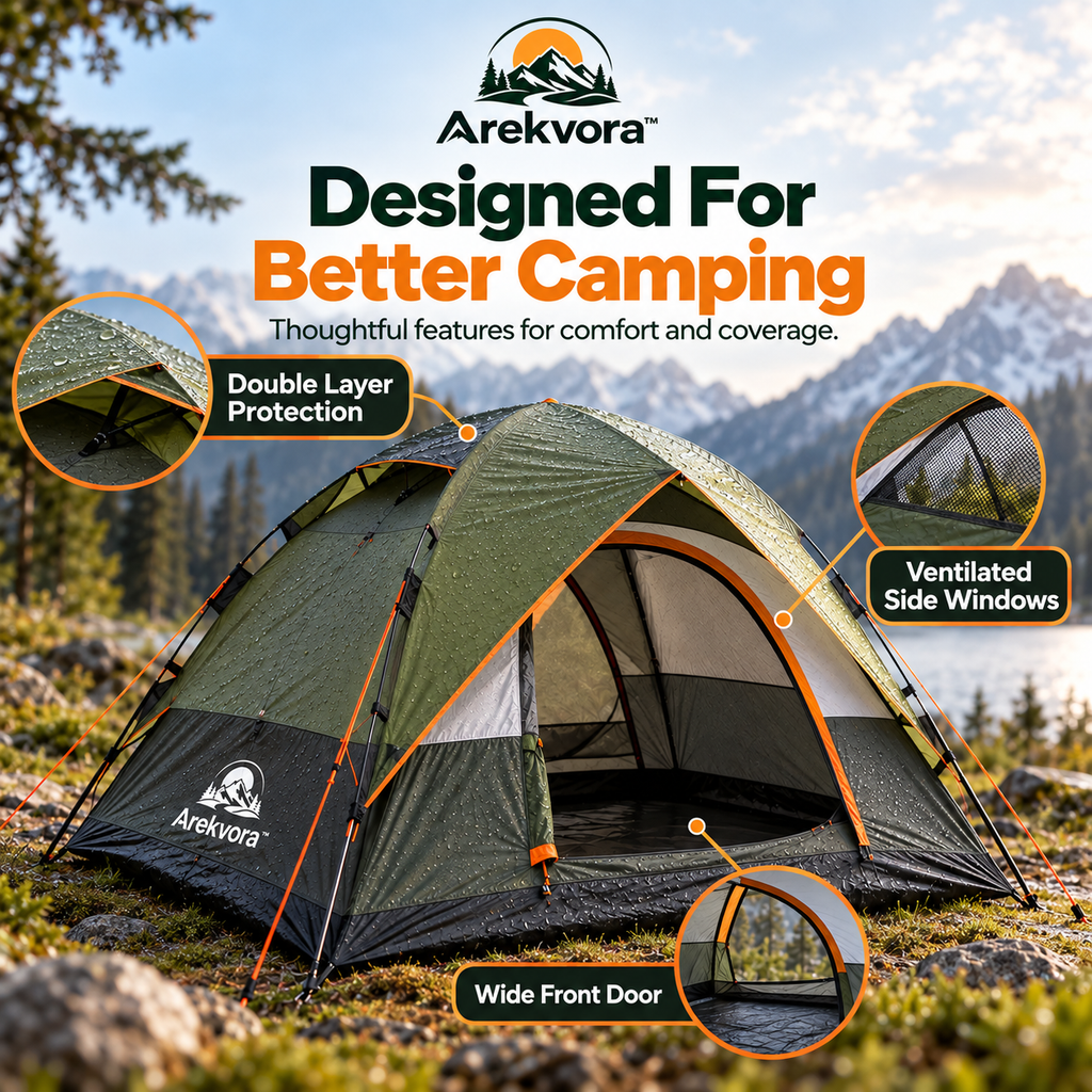 Arekvora™ Waterproof Camping Tent with Portable Double Layer Outdoor Design