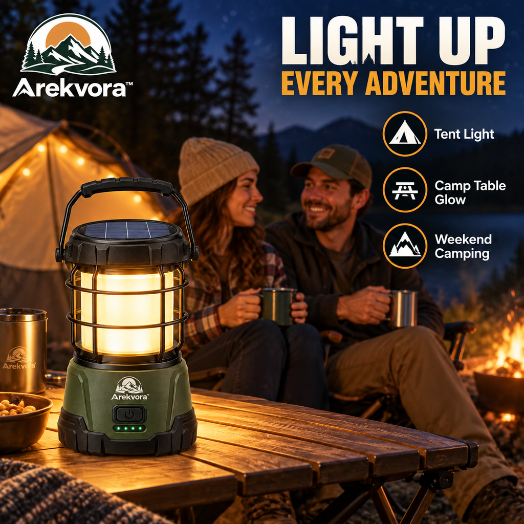Arekvora™ Solar Camping Lantern with Portable Outdoor Lighting
