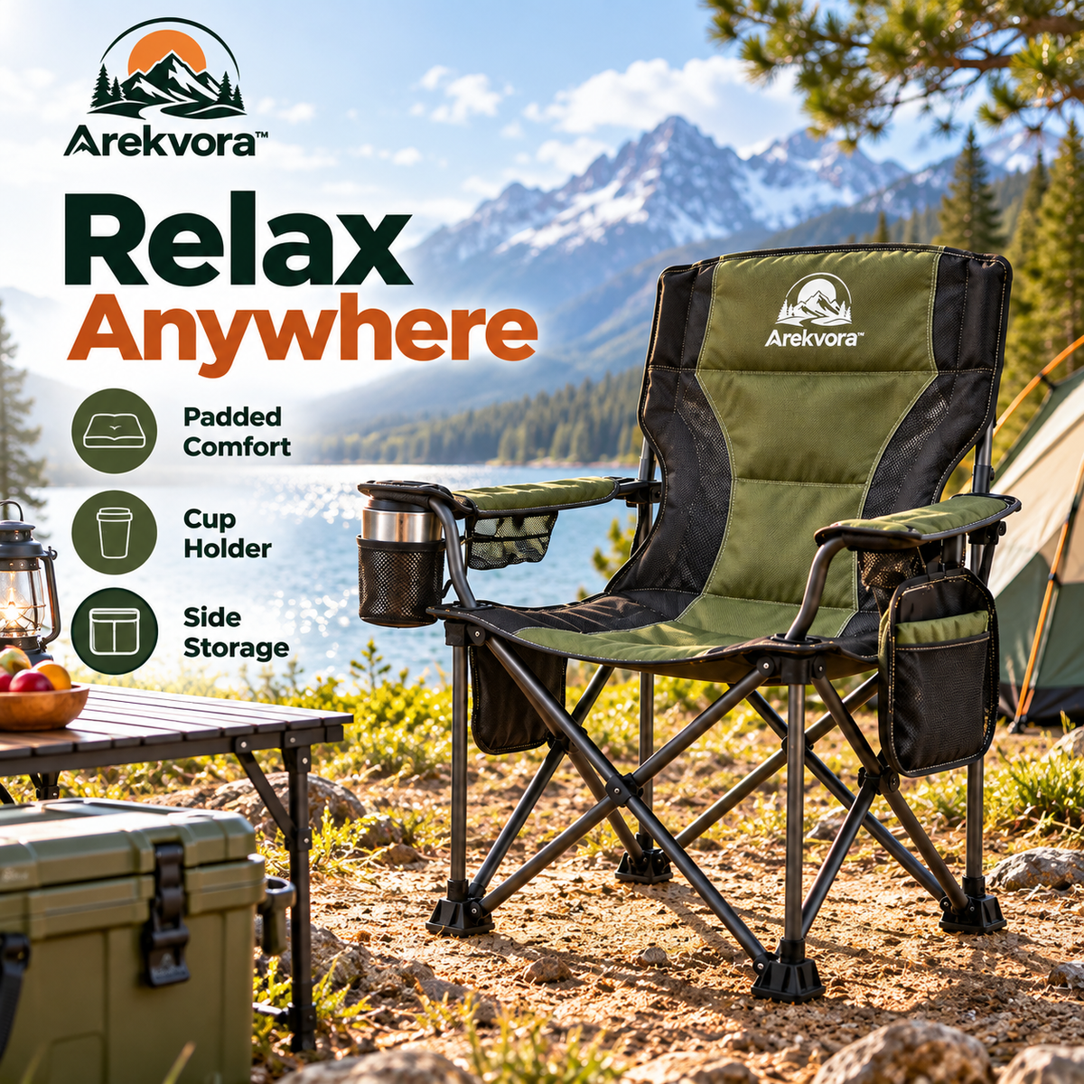 Arekvora™ Portable Folding Camping Chair for Outdoor Relaxation