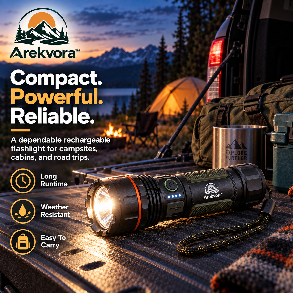Arekvora™ Rechargeable Waterproof LED Flashlight for Outdoor Adventures