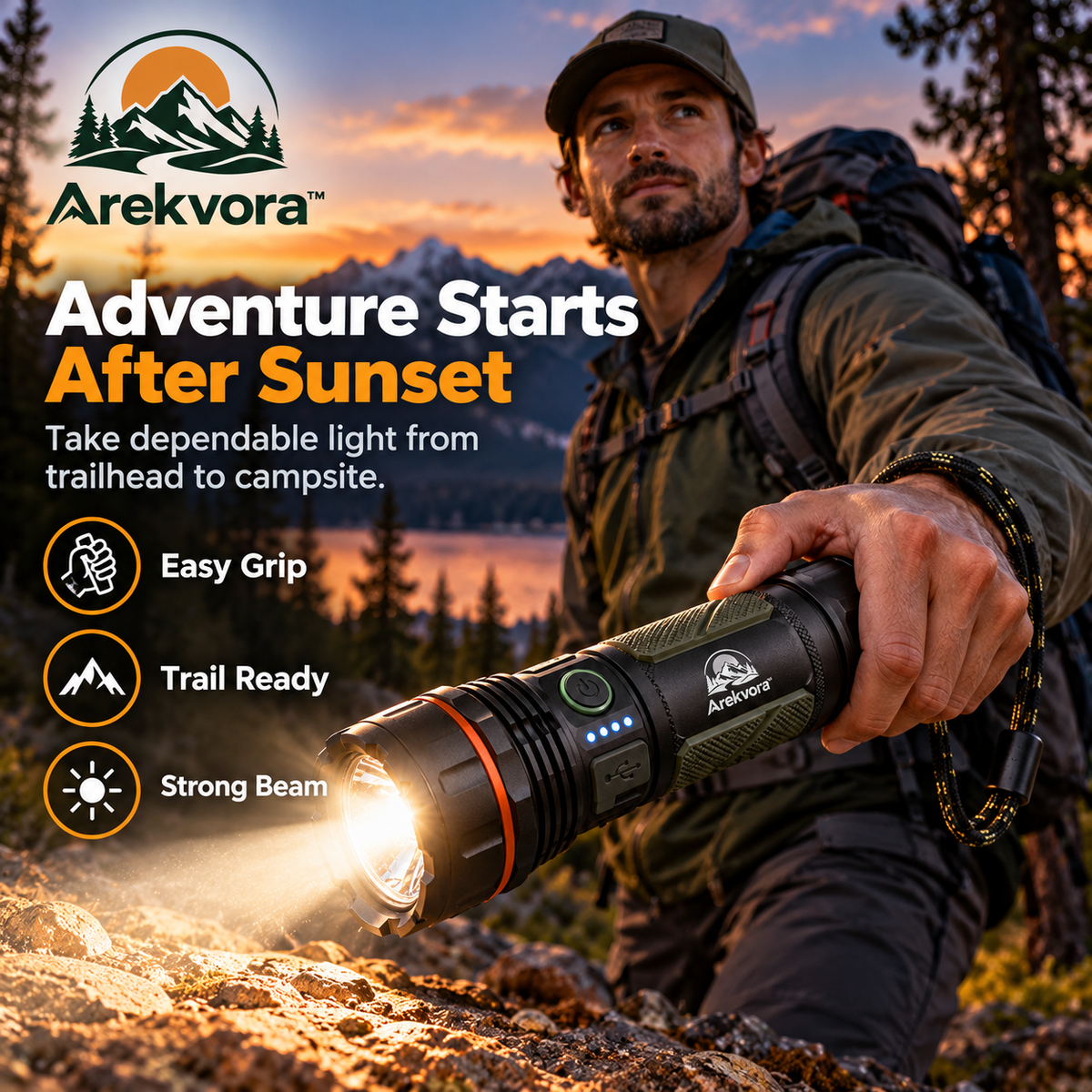 Arekvora™ Rechargeable Waterproof LED Flashlight for Outdoor Adventures