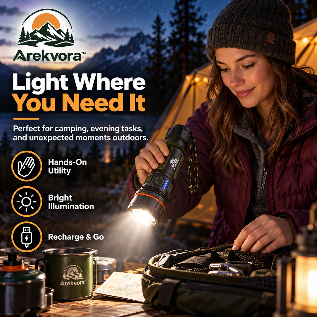 Arekvora™ Rechargeable Waterproof LED Flashlight for Outdoor Adventures