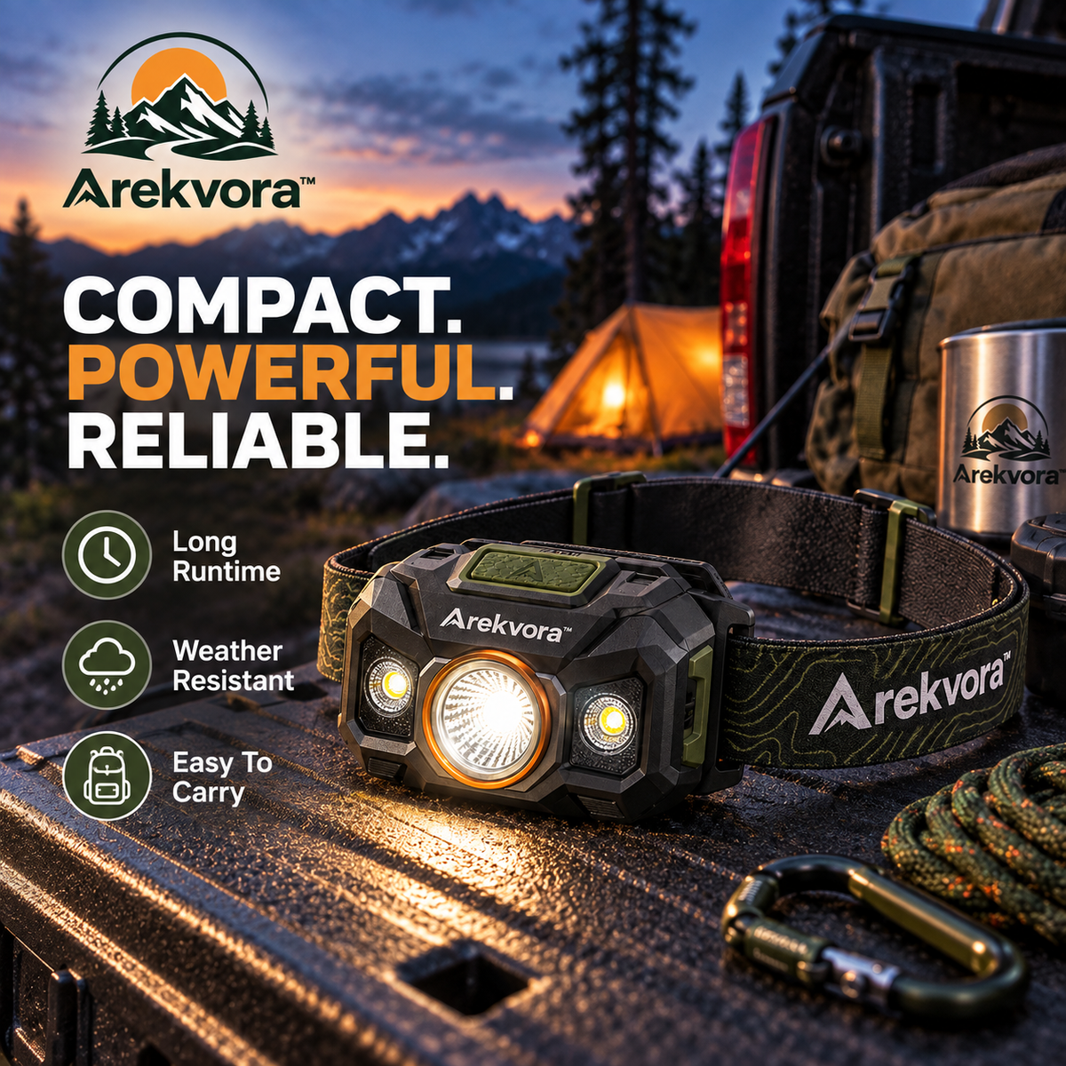 Arekvora™ Rechargeable LED Headlamp for Hiking and Outdoor Activities