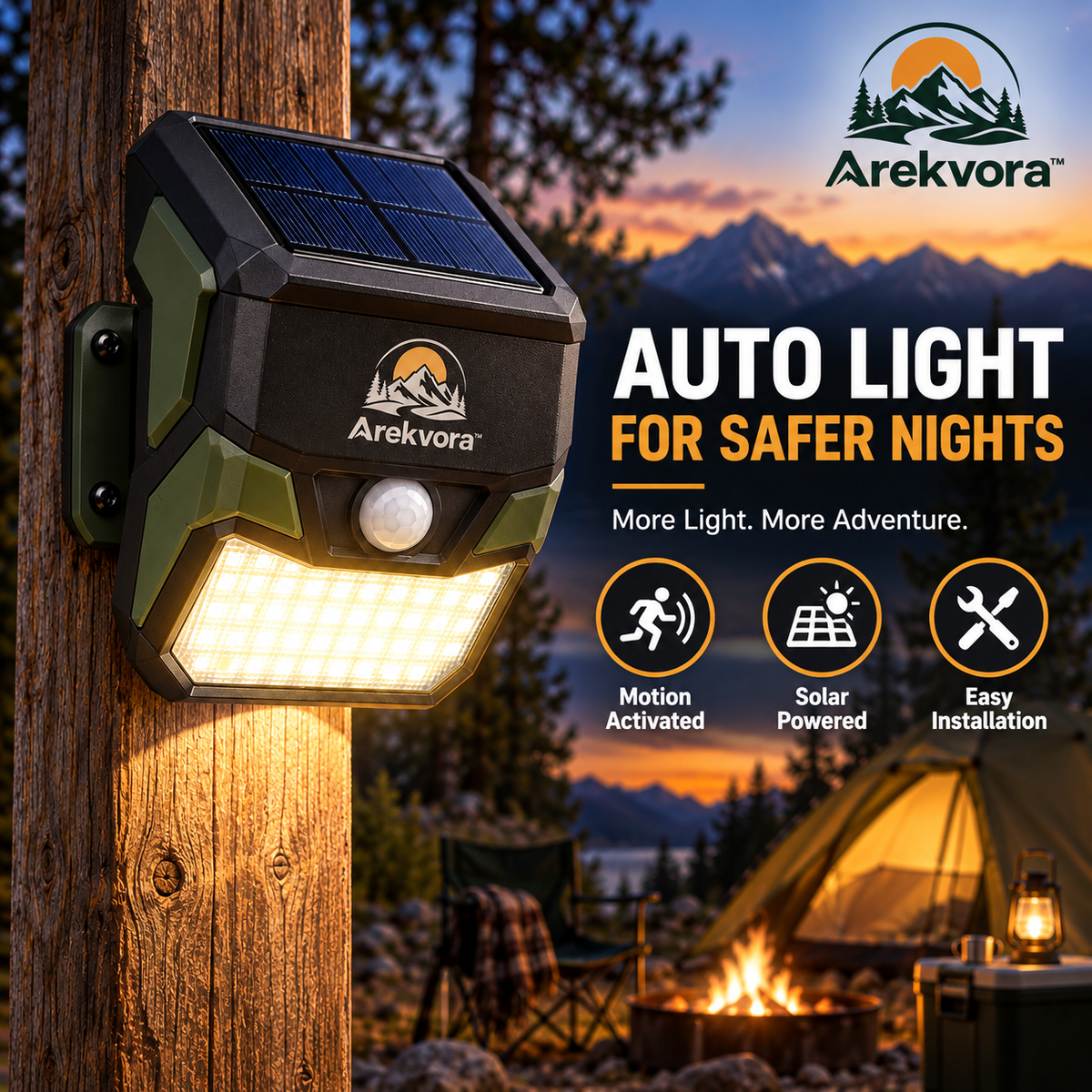 Arekvora™ Motion Sensor Outdoor Light with Solar Security Lighting