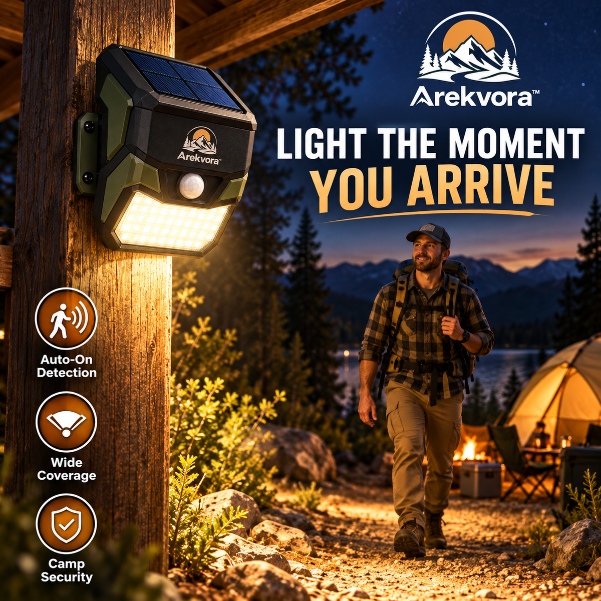 Arekvora™ Motion Sensor Outdoor Light with Solar Security Lighting