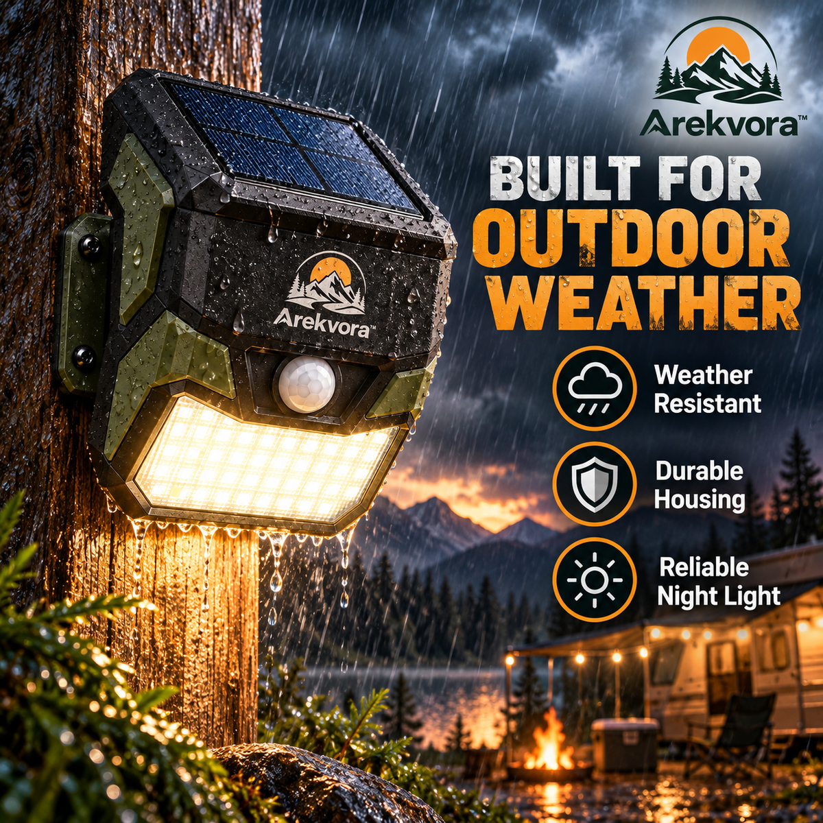 Arekvora™ Motion Sensor Outdoor Light with Solar Security Lighting