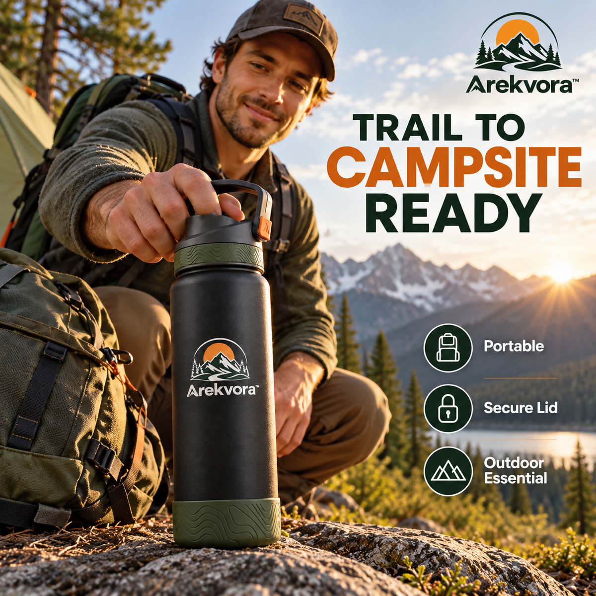 Arekvora™ Portable Outdoor Water Bottle for Hiking and Travel